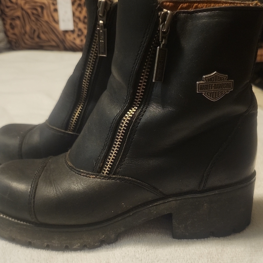 Harley-Davidson Black Leather Zipper Boots Women's Size 6.5